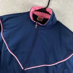 Vintage Nike Track Jacket Womens Medium Navy Blue Pink 90s Gray Tag Full Zip